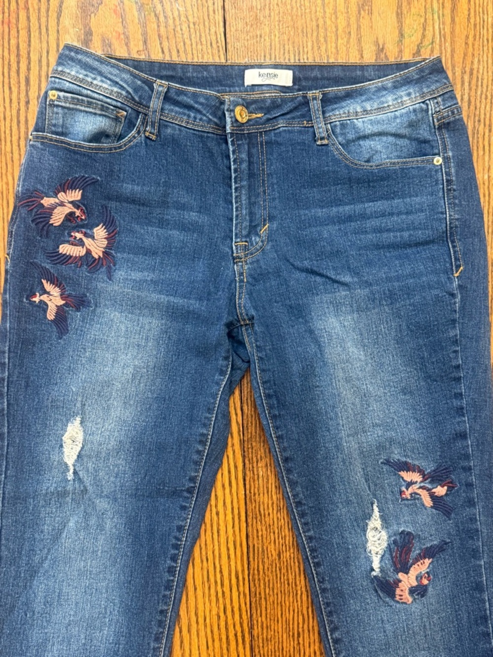 Kensie Skinny Ankle Jeans Embroidered Bird Denim Sz 8 / 29 Phoenix Japanese - Picture 3 of 16
